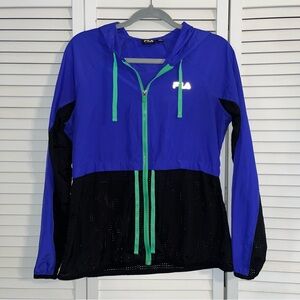 FILA Purple and Black Mesh Track Jacket w Hoodie / Women’s Size S